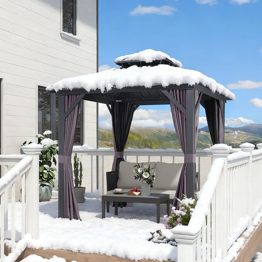 PURPLE LEAF Grey Hardtop Gazebo with Heavy Duty Galvanized Steel Double Roof with Netting and Curtains - Image 54