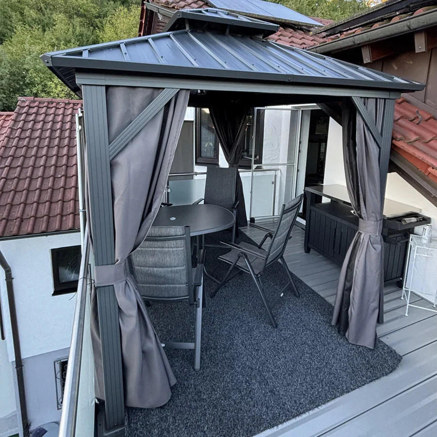 PURPLE LEAF Grey Hardtop Gazebo with Heavy Duty Galvanized Steel Double Roof with Netting and Curtains - Image 57