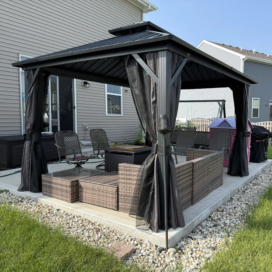 PURPLE LEAF Grey Hardtop Gazebo with Heavy Duty Galvanized Steel Double Roof with Netting and Curtains - Image 59