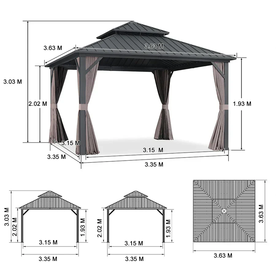 PURPLE LEAF Grey Hardtop Gazebo with Heavy Duty Galvanized Steel Double Roof with Netting and Curtains - Image 65