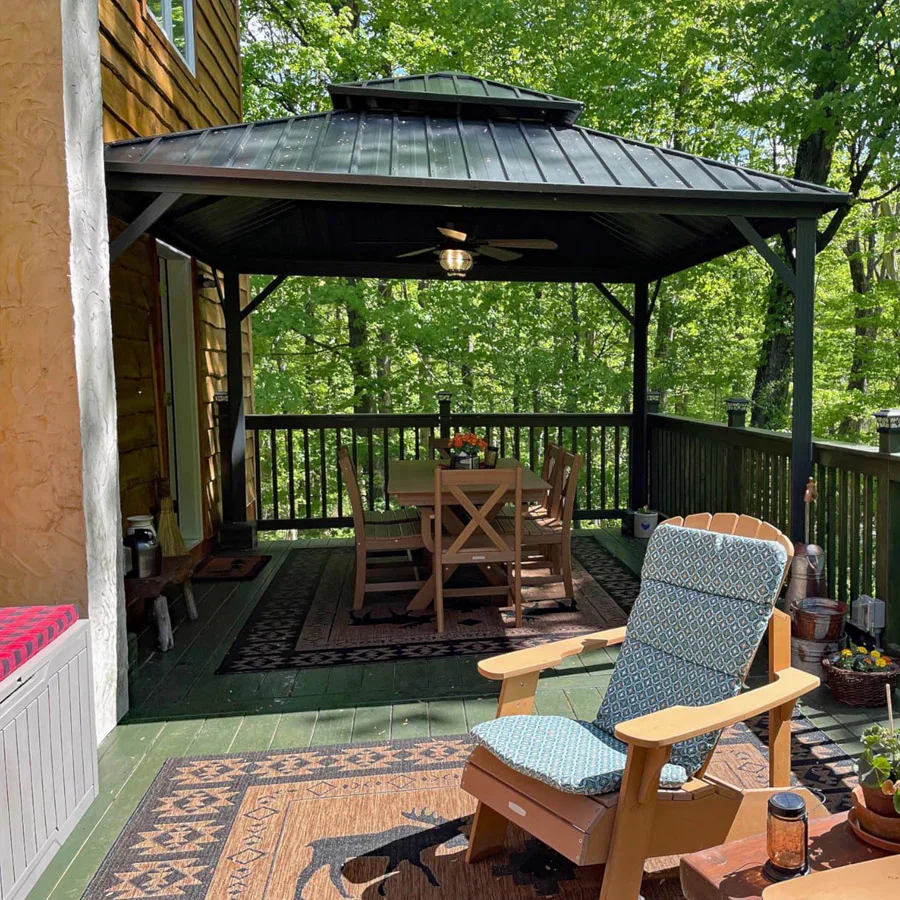 PURPLE LEAF Grey Hardtop Gazebo with Heavy Duty Galvanized Steel Double Roof with Netting and Curtains - Image 67