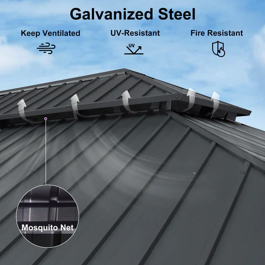 PURPLE LEAF Patio Gazebo for Backyard Grey Hardtop Galvanized Steel Roof Awning String Lights-milky - Image 14