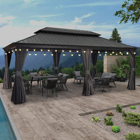 PURPLE LEAF Patio Gazebo for Backyard Grey Hardtop Galvanized Steel Roof Awning String Lights-milky - Image 20