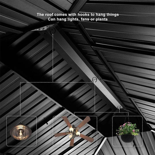 PURPLE LEAF Patio Gazebo for Backyard Grey Hardtop Galvanized Steel Roof Awning String Lights-milky - Image 22