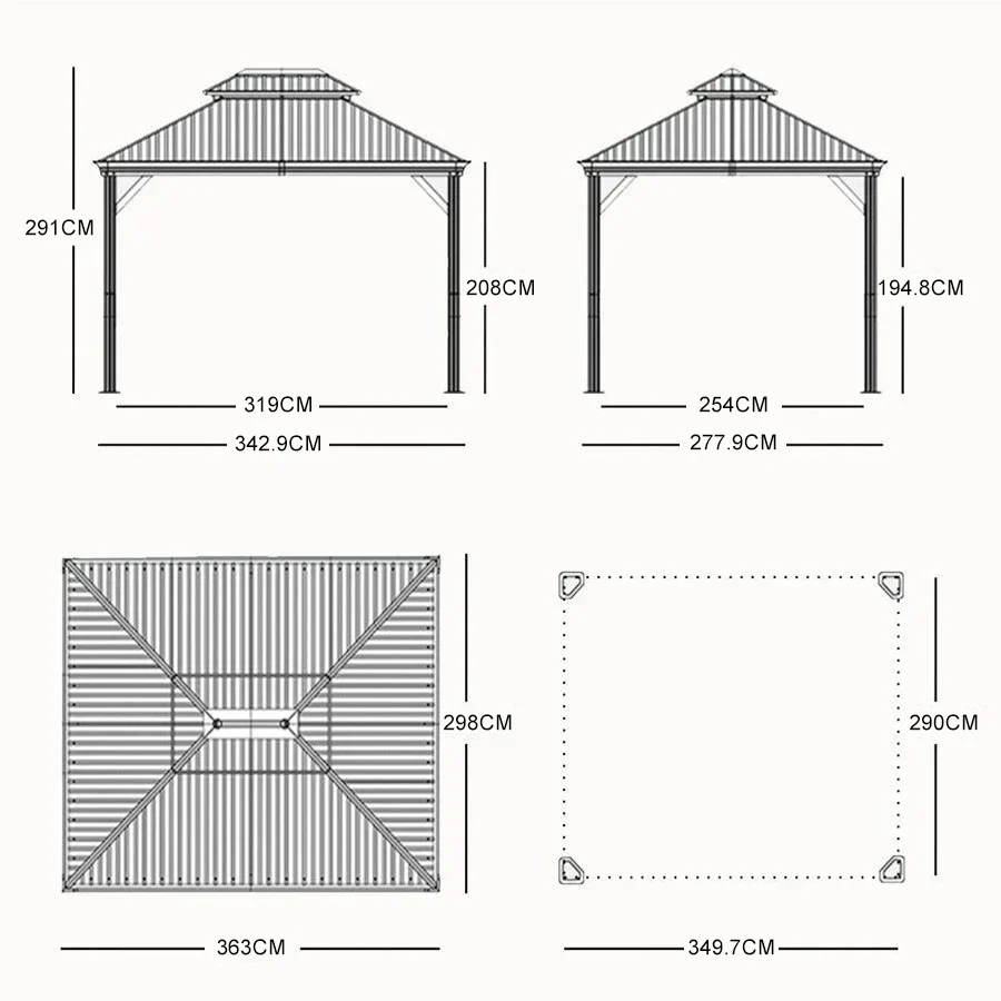 PURPLE LEAF Patio Gazebo for Backyard Grey Hardtop Galvanized Steel Roof Awning String Lights-milky - Image 23