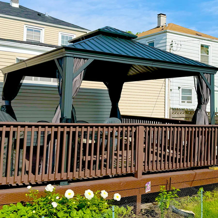 PURPLE LEAF Patio Gazebo for Backyard Grey Hardtop Galvanized Steel Roof Awning String Lights-milky - Image 31