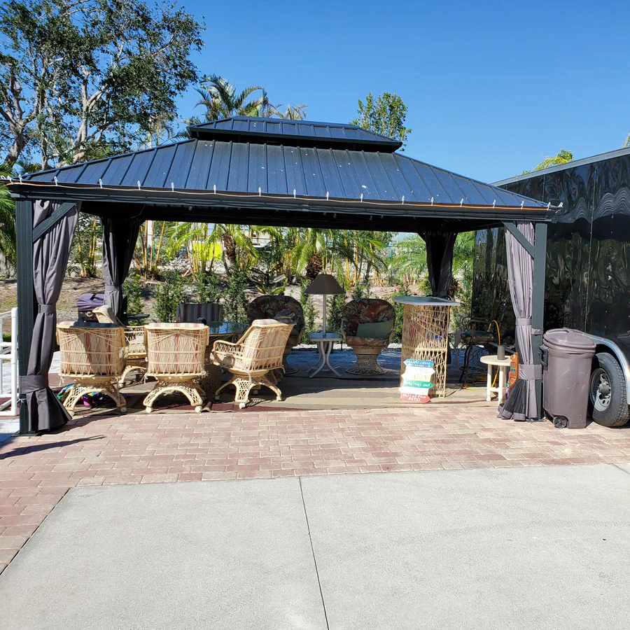 PURPLE LEAF Patio Gazebo for Backyard Grey Hardtop Galvanized Steel Roof Awning String Lights-milky - Image 32