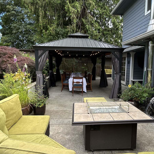 PURPLE LEAF Patio Gazebo for Backyard Grey Hardtop Galvanized Steel Roof Awning String Lights-milky - Image 35