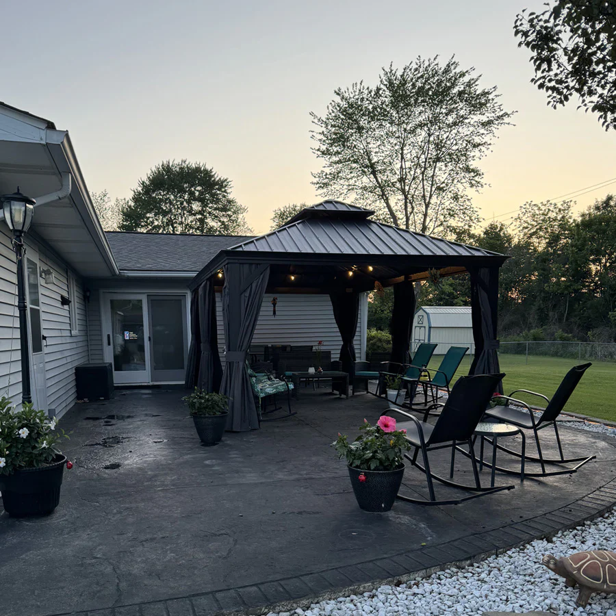 PURPLE LEAF Patio Gazebo for Backyard Grey Hardtop Galvanized Steel Roof Awning String Lights-milky - Image 36