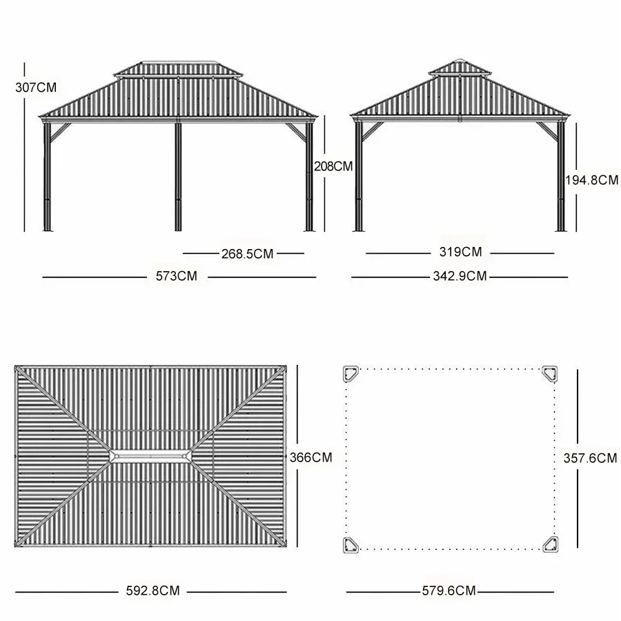 PURPLE LEAF Patio Gazebo for Backyard Grey Hardtop Galvanized Steel Roof Awning String Lights-milky - Image 37