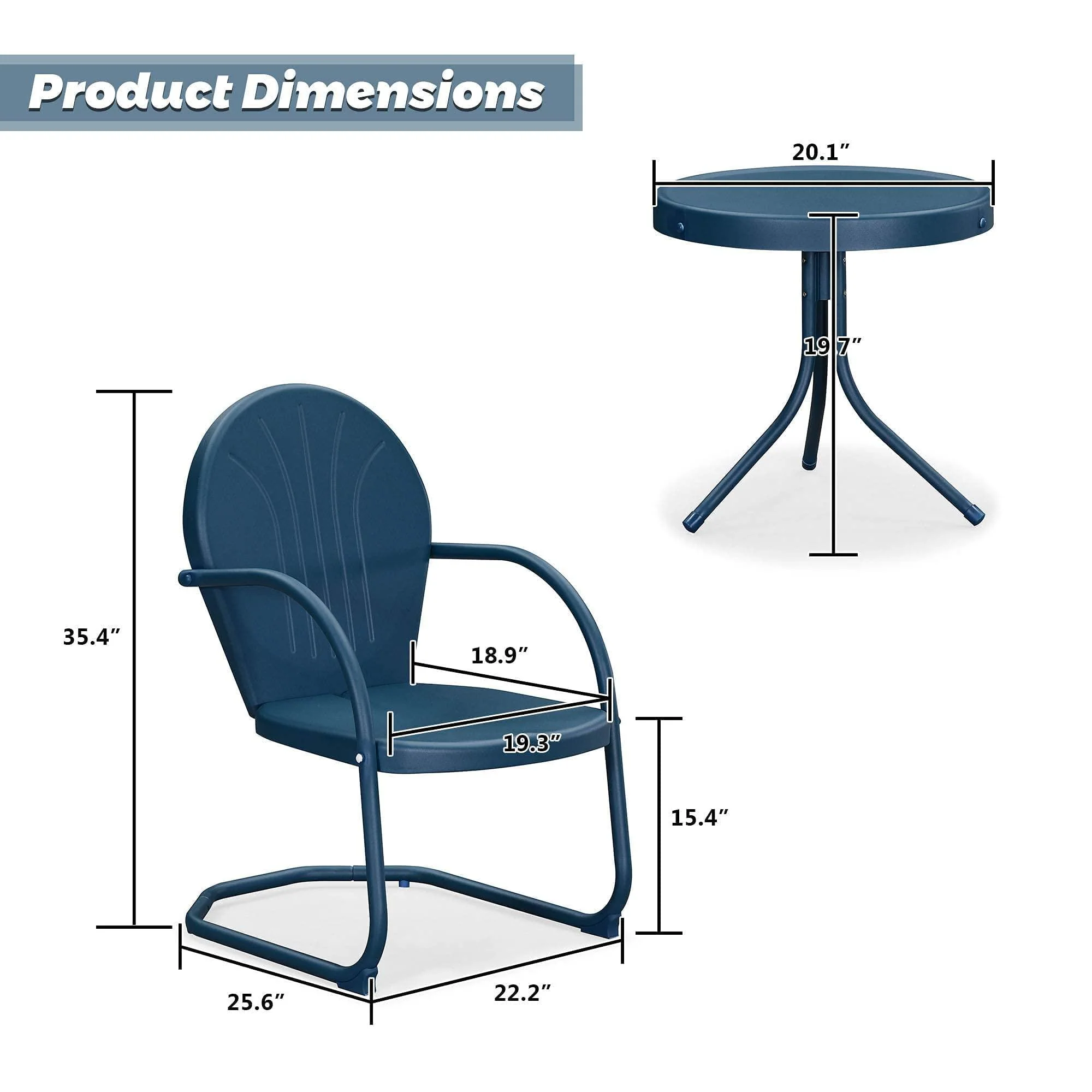 PURPLE LEAF Outdoor Patio Bistro Set, 3 Pieces Retro Porch Furniture Set 2 C-Spring Metal Outdoor Chairs and Round Side Table, Grey - Image 15