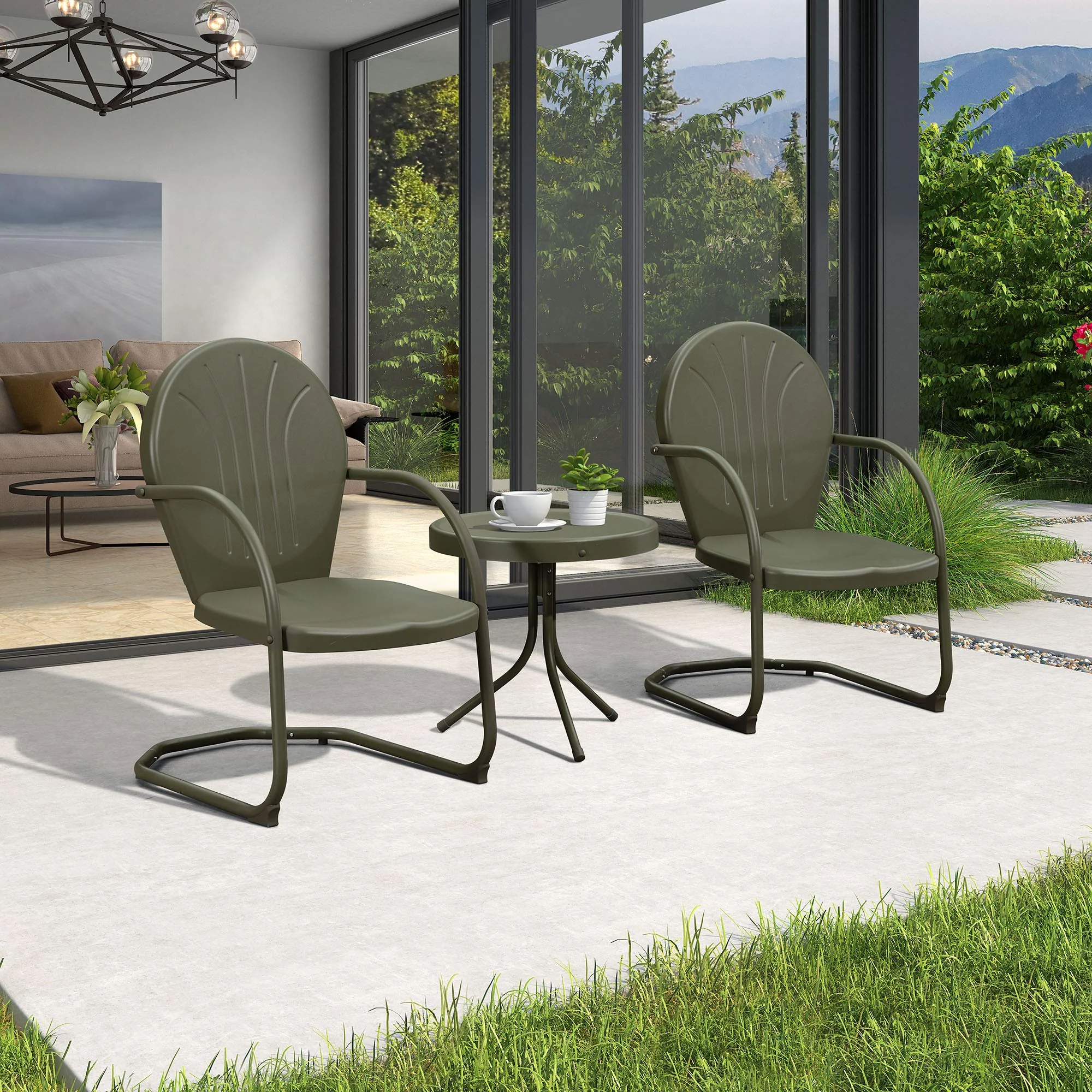 PURPLE LEAF Outdoor Patio Bistro Set, 3 Pieces Retro Porch Furniture Set 2 C-Spring Metal Outdoor Chairs and Round Side Table, Grey - Image 28