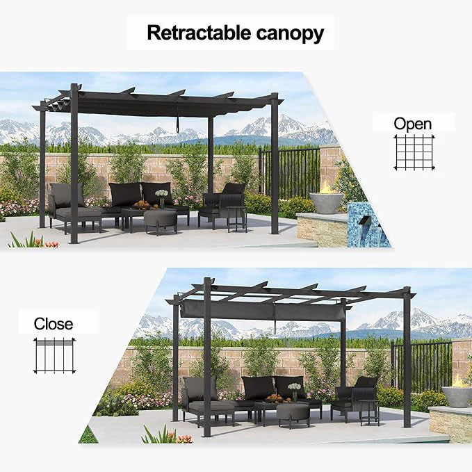 PURPLE LEAF Retractable Pergola with Double Sun Shade Canopy  Heavy-Duty Aluminum Pergola - Image 46