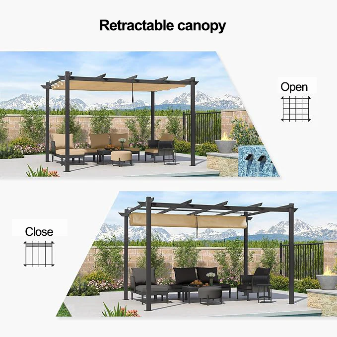 PURPLE LEAF Retractable Pergola with Double Sun Shade Canopy  Heavy-Duty Aluminum Pergola - Image 64