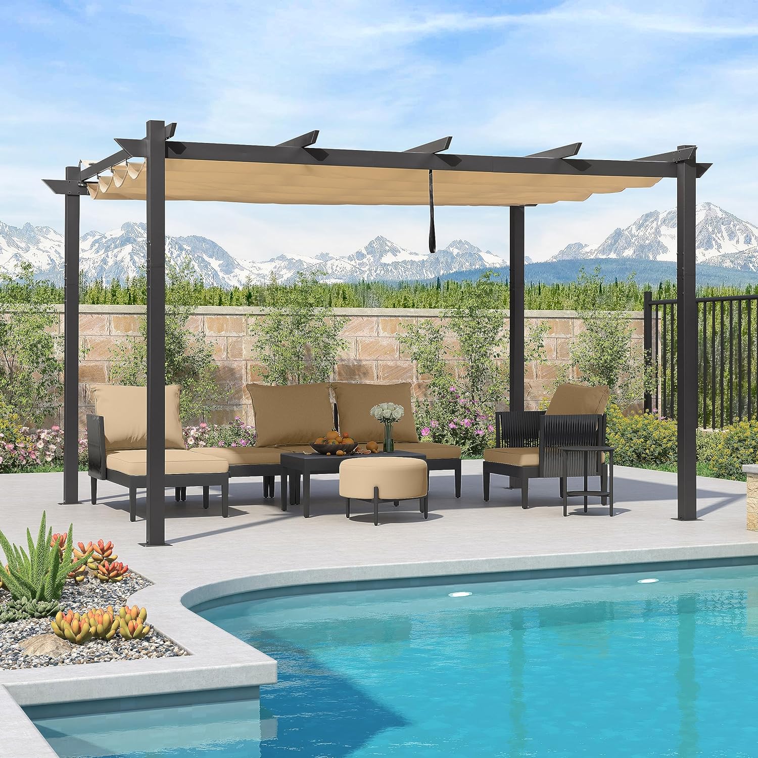 PURPLE LEAF Retractable Pergola with Double Sun Shade Canopy  Heavy-Duty Aluminum Pergola - Image 71