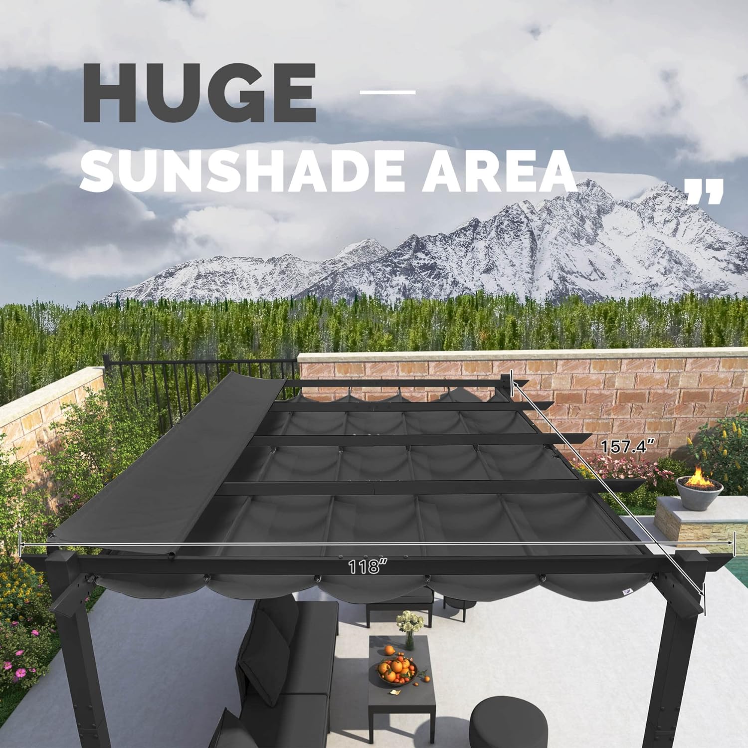 PURPLE LEAF Retractable Pergola with Double Sun Shade Canopy  Heavy-Duty Aluminum Pergola - Image 73