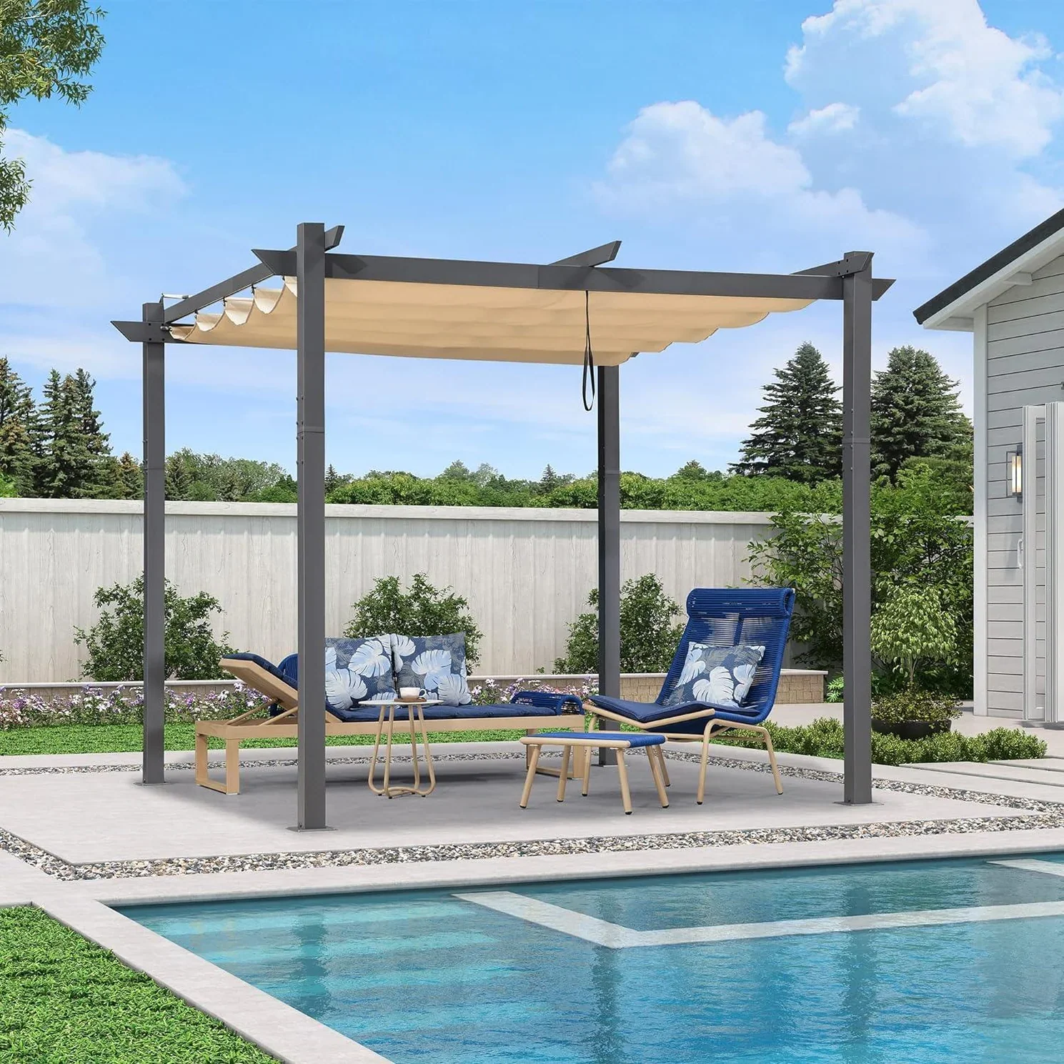 PURPLE LEAF Retractable Pergola with Double Sun Shade Canopy  Heavy-Duty Aluminum Pergola - Image 77