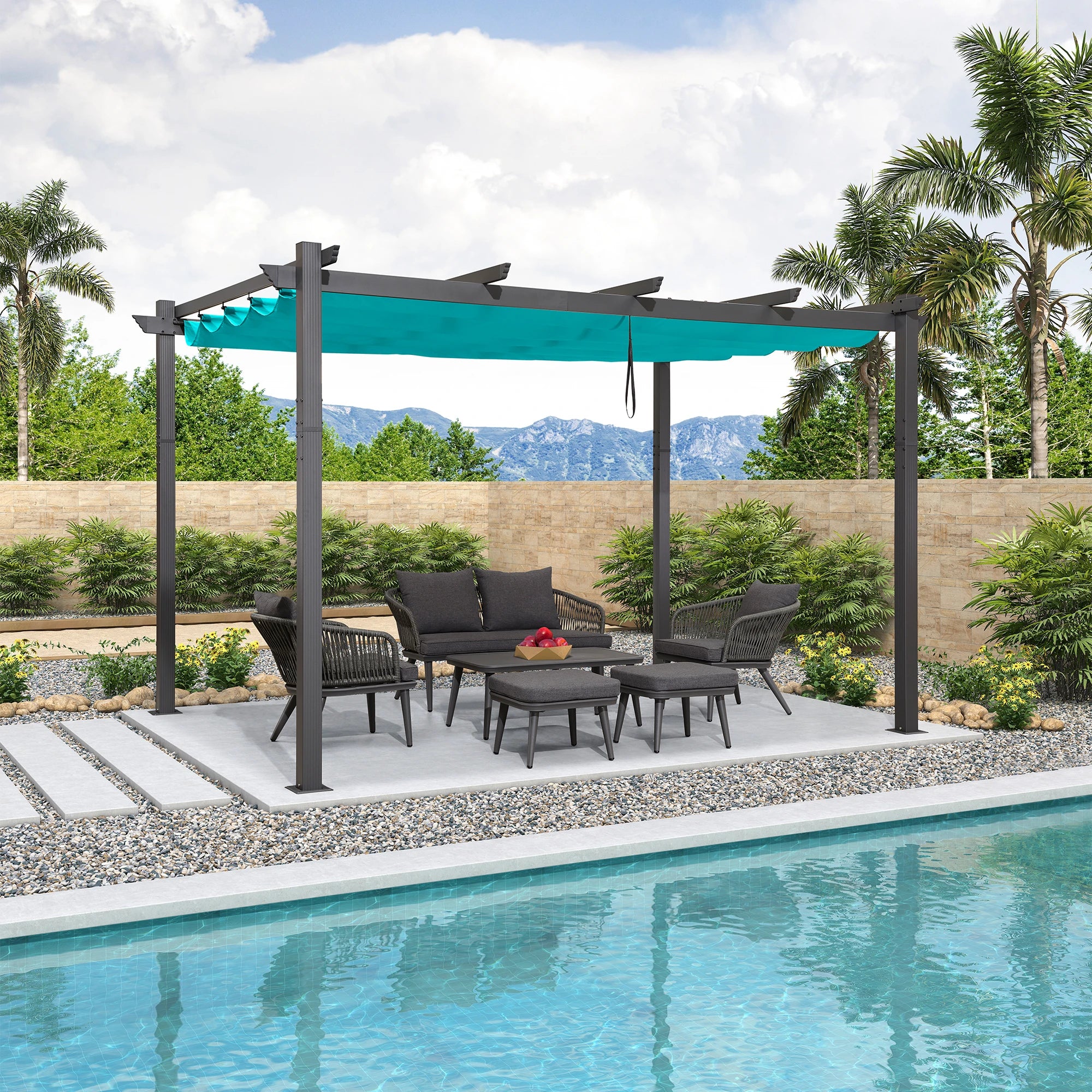 PURPLE LEAF Outdoor Retractable Pergola Patio Shelter Classical Pavilion Grill Gazebo - Image 104