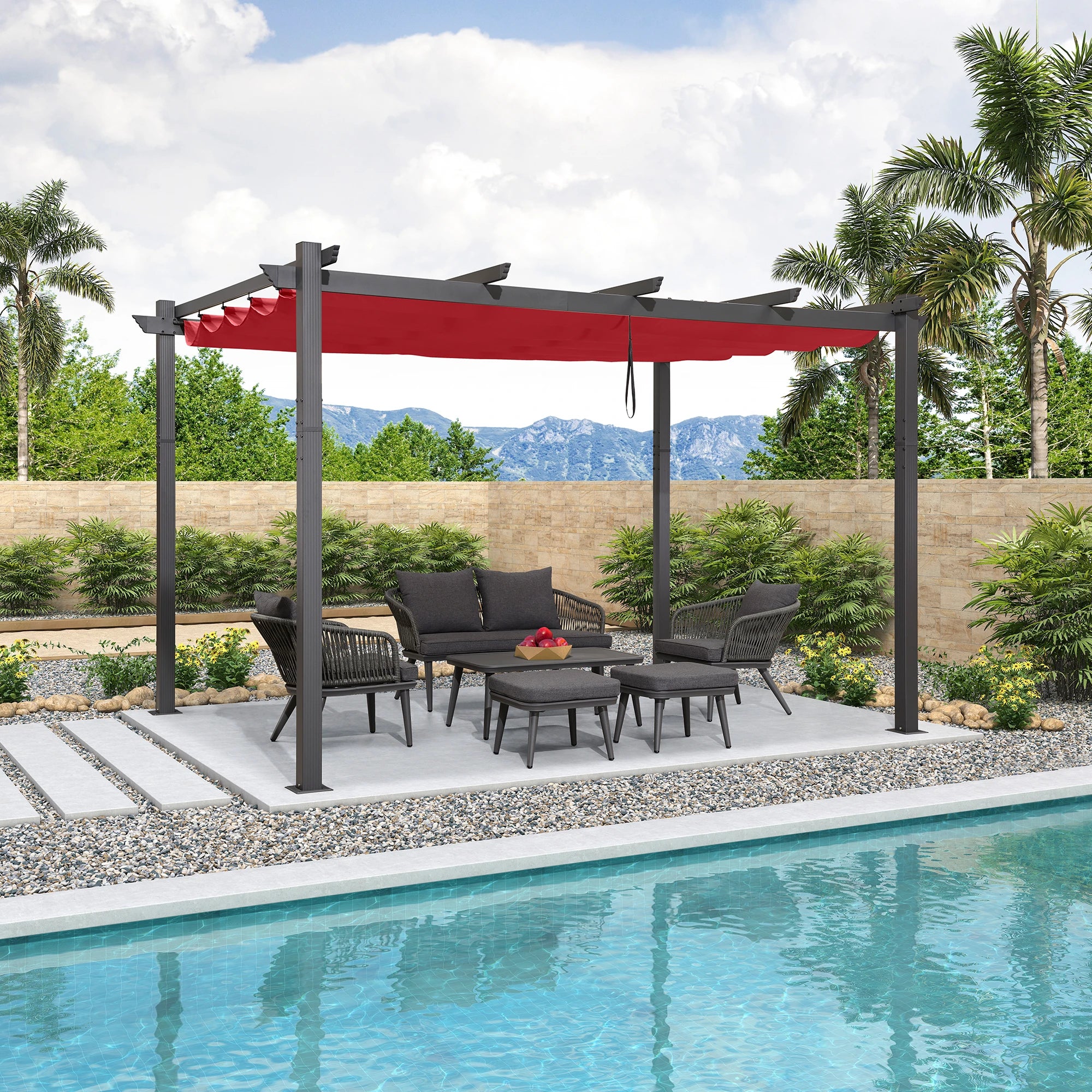 PURPLE LEAF Outdoor Retractable Pergola Patio Shelter Classical Pavilion Grill Gazebo - Image 118