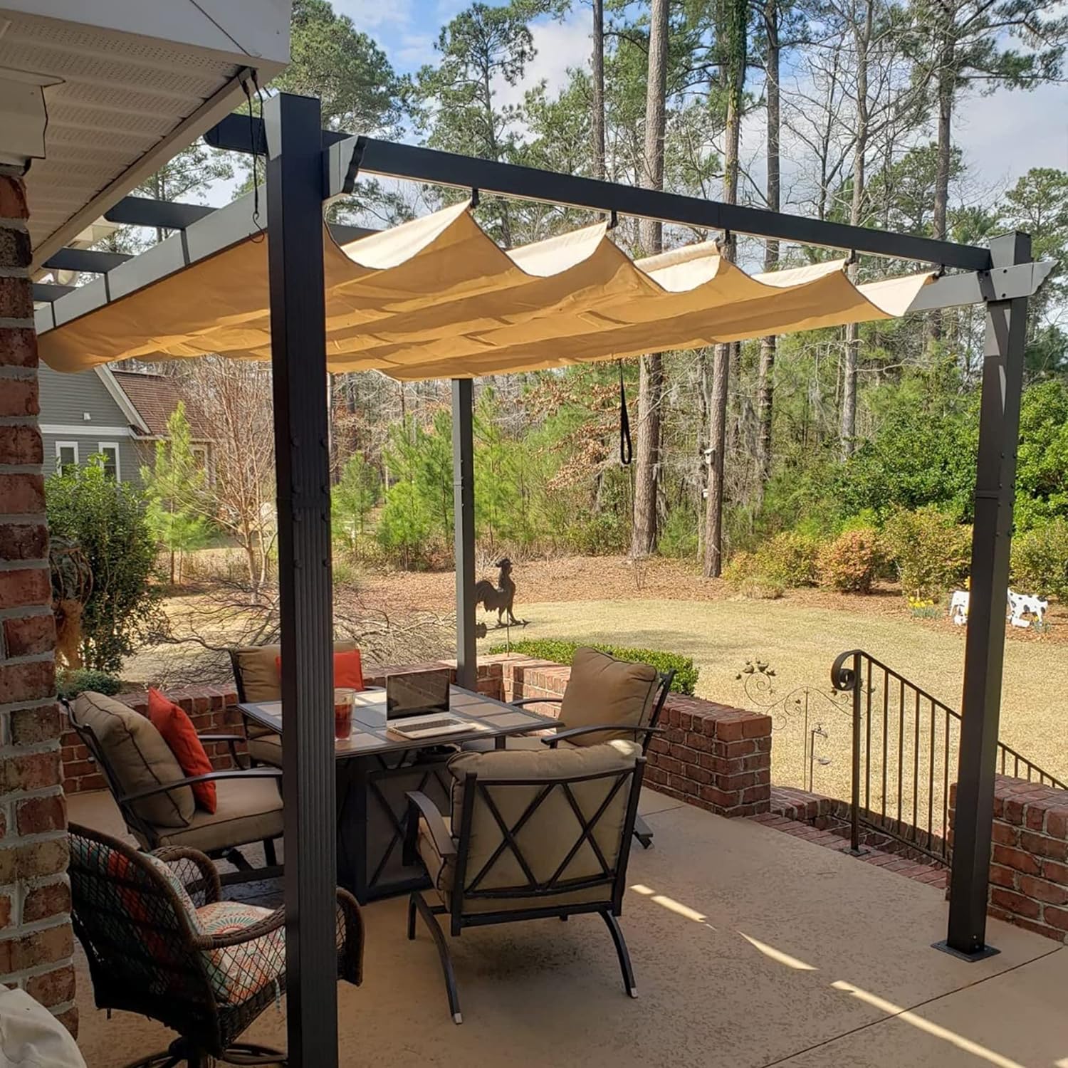 PURPLE LEAF Outdoor Retractable Pergola Patio Shelter Classical Pavilion Grill Gazebo - Image 136