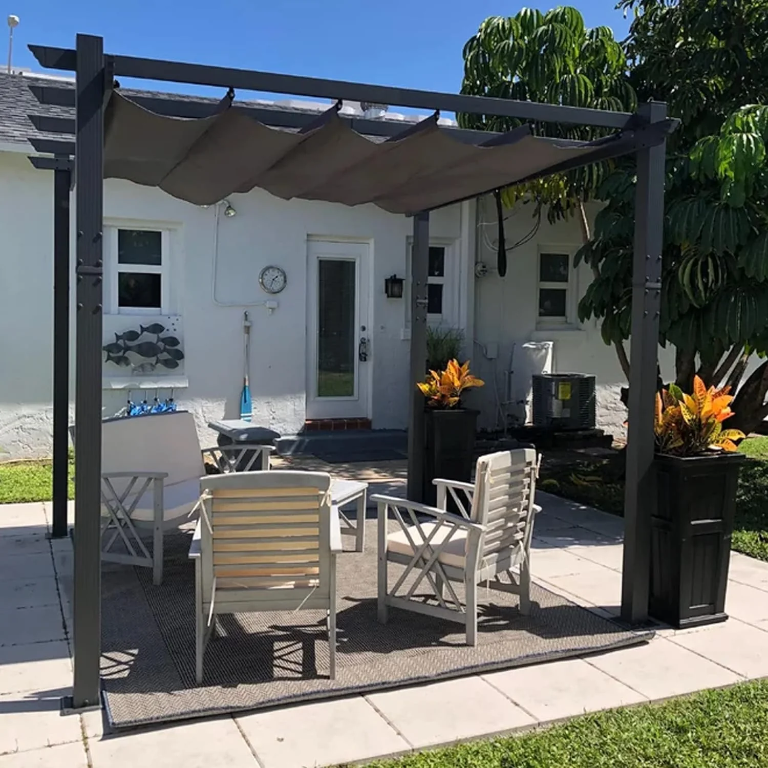 PURPLE LEAF Outdoor Retractable Pergola Patio Shelter Classical Pavilion Grill Gazebo - Image 137
