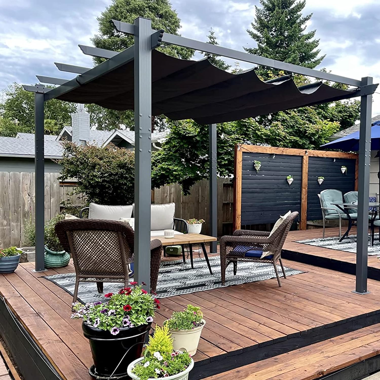 PURPLE LEAF Outdoor Retractable Pergola Patio Shelter Classical Pavilion Grill Gazebo - Image 139