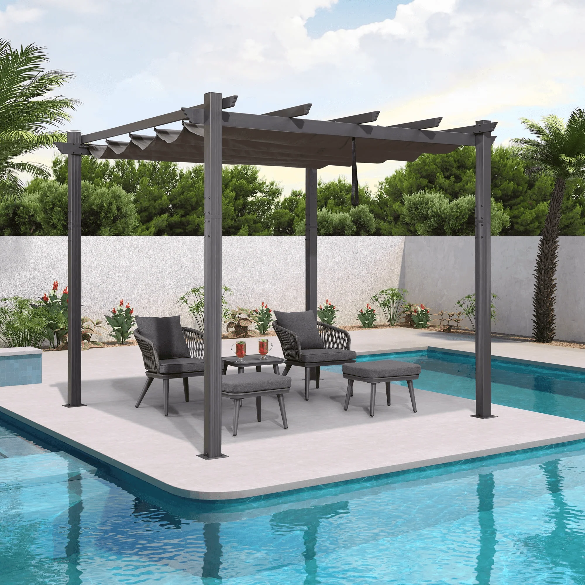 PURPLE LEAF Outdoor Retractable Pergola Patio Shelter Classical Pavilion Grill Gazebo - Image 15