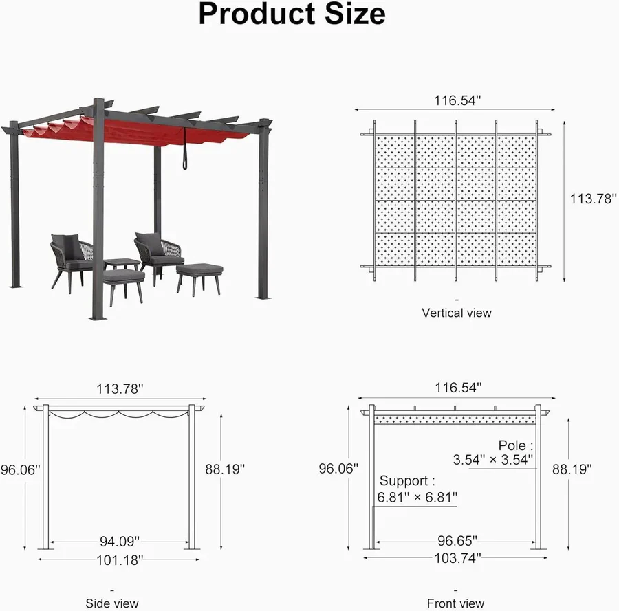 PURPLE LEAF Outdoor Retractable Pergola Patio Shelter Classical Pavilion Grill Gazebo - Image 168