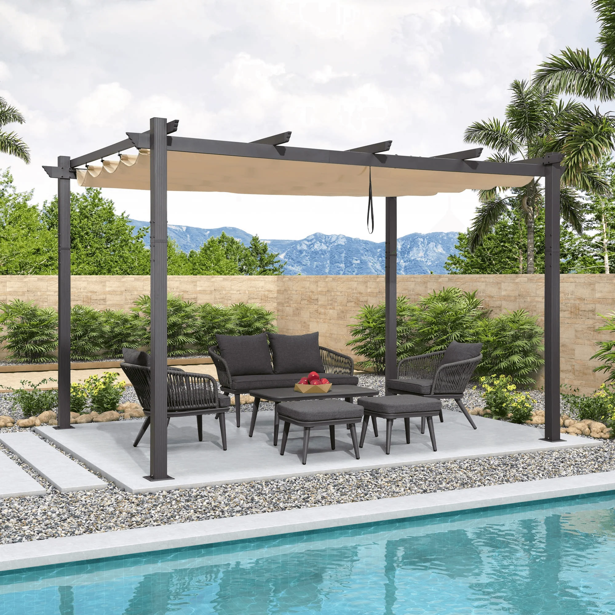 PURPLE LEAF Outdoor Retractable Pergola Patio Shelter Classical Pavilion Grill Gazebo - Image 3