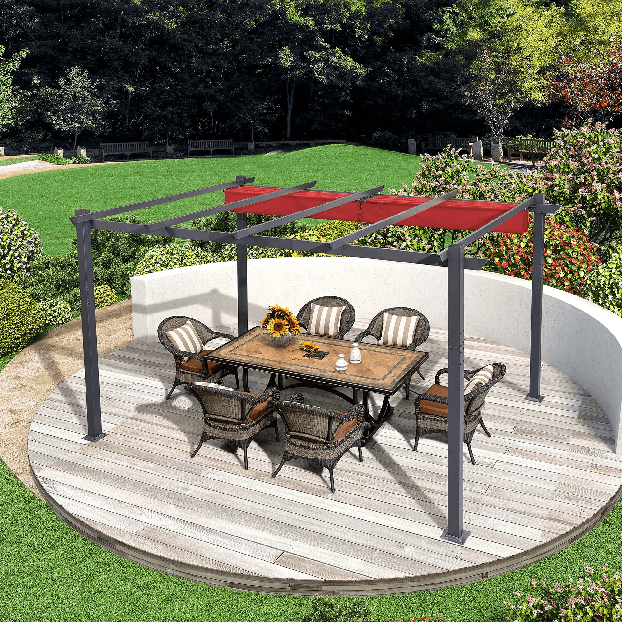 PURPLE LEAF Outdoor Retractable Pergola Patio Shelter Classical Pavilion Grill Gazebo - Image 30