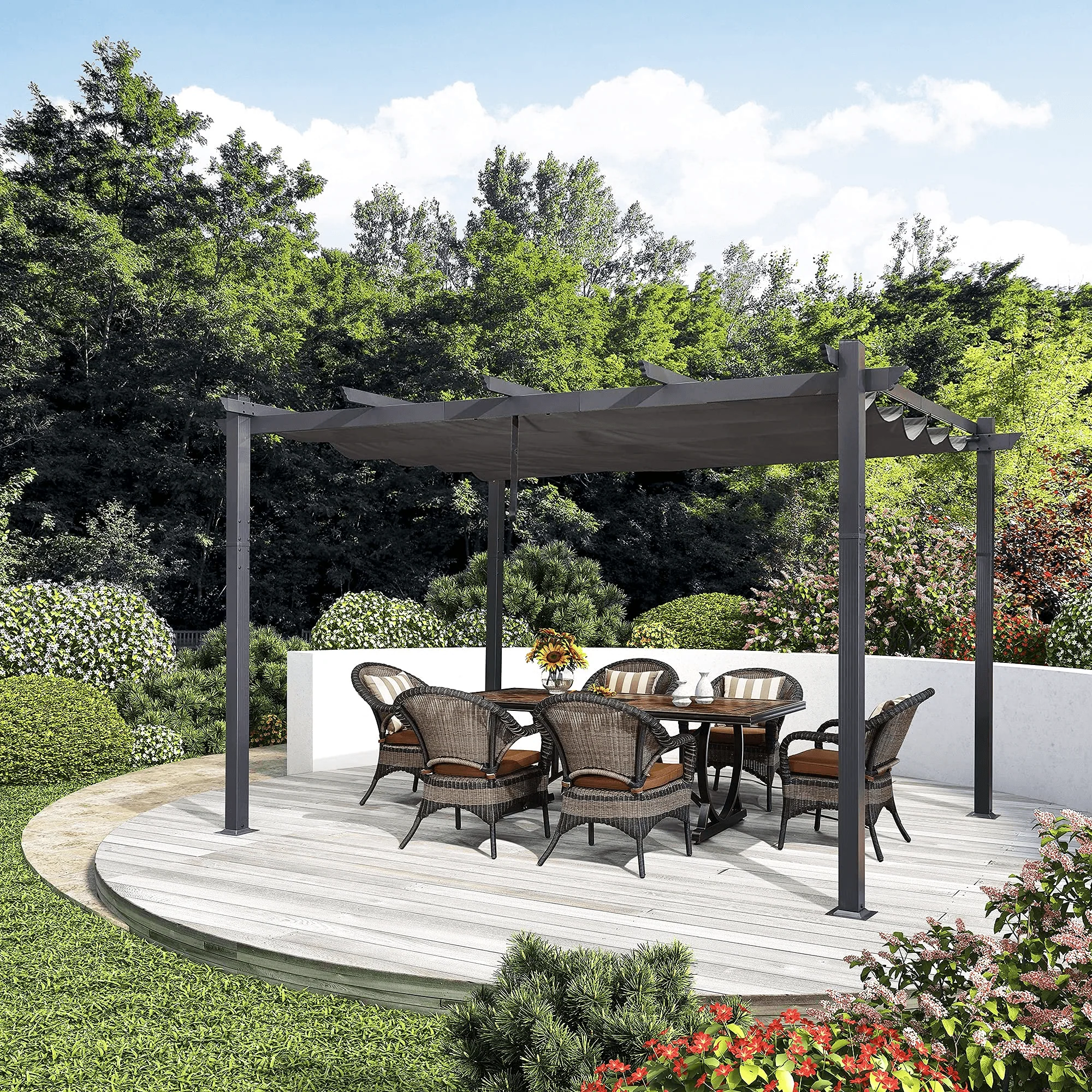 PURPLE LEAF Outdoor Retractable Pergola Patio Shelter Classical Pavilion Grill Gazebo - Image 37