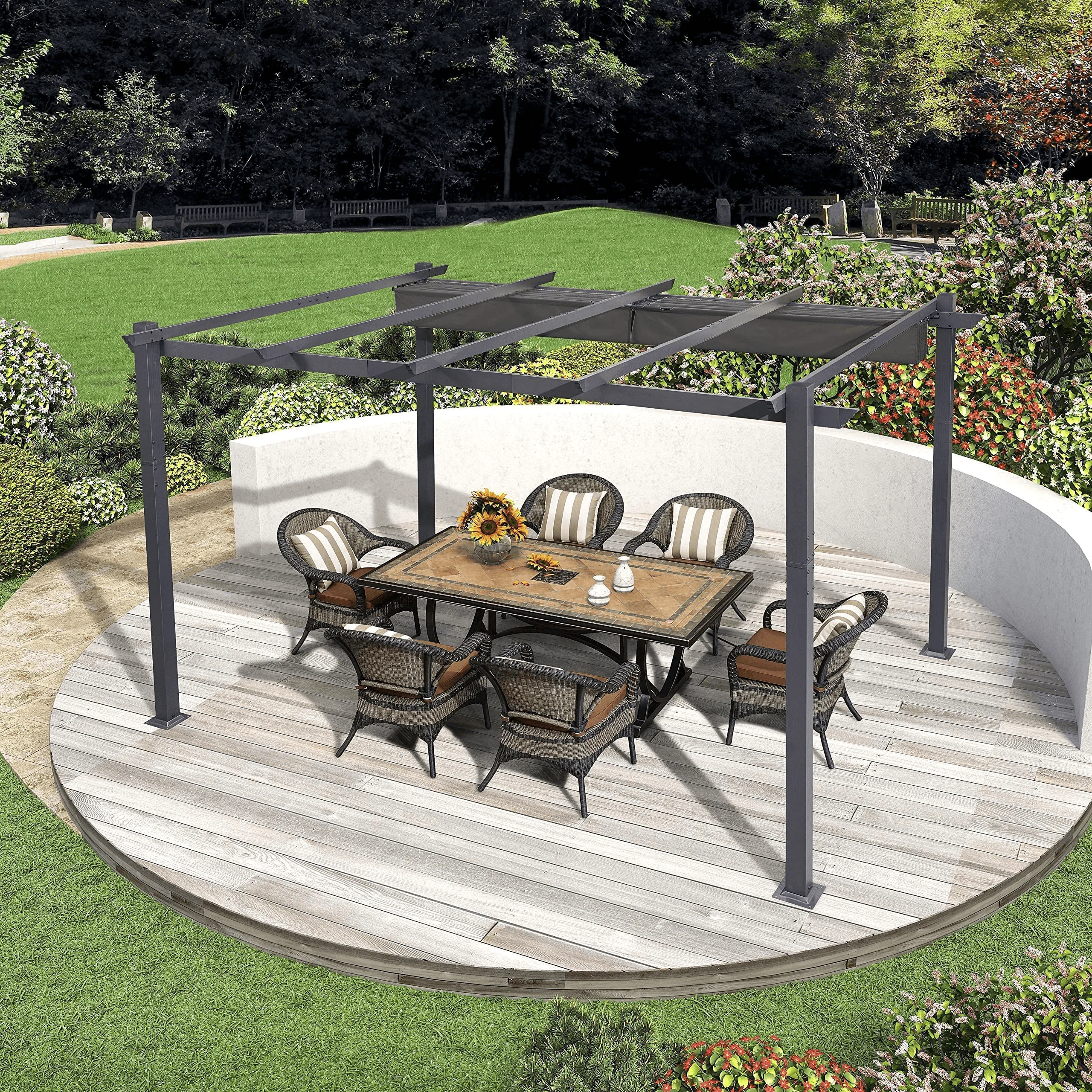 PURPLE LEAF Outdoor Retractable Pergola Patio Shelter Classical Pavilion Grill Gazebo - Image 39