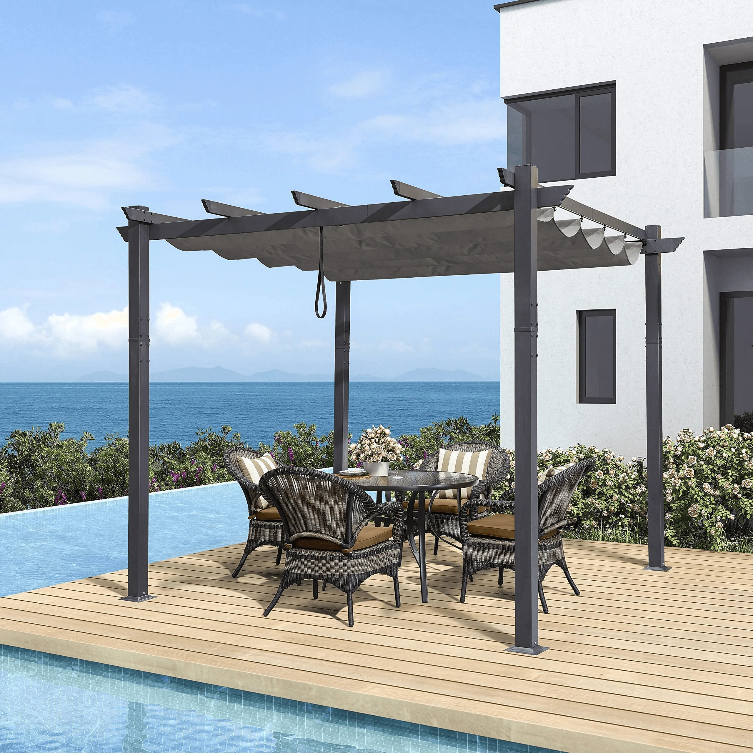 PURPLE LEAF Outdoor Retractable Pergola Patio Shelter Classical Pavilion Grill Gazebo - Image 4