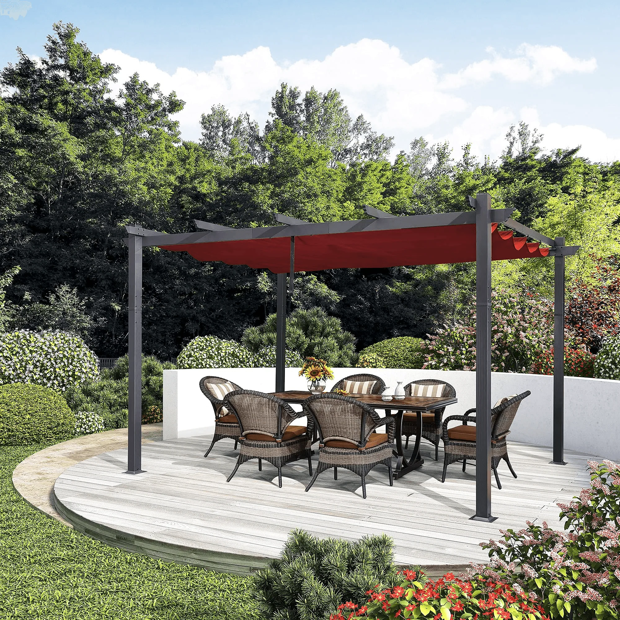 PURPLE LEAF Outdoor Retractable Pergola Patio Shelter Classical Pavilion Grill Gazebo - Image 41
