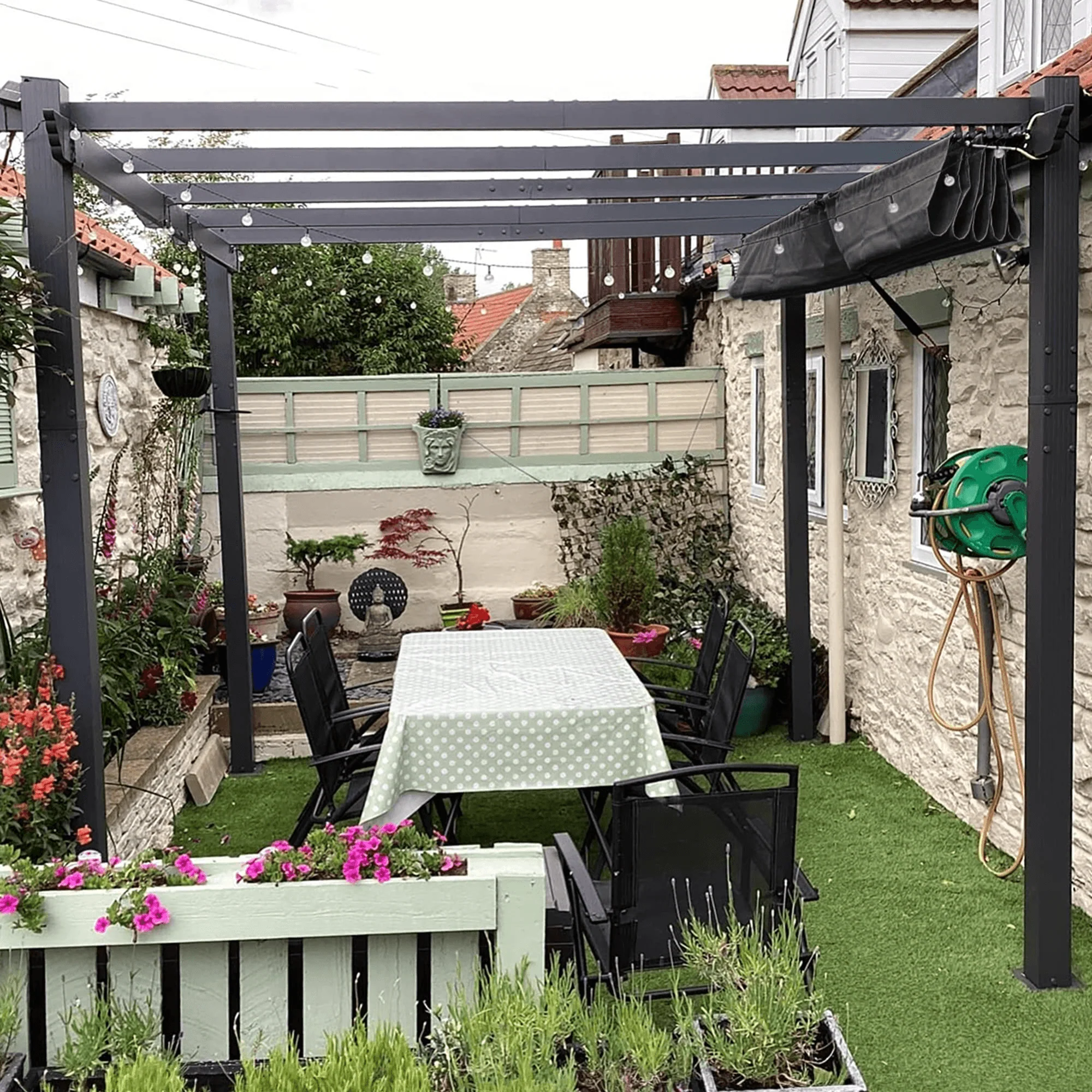 PURPLE LEAF Outdoor Retractable Pergola Patio Shelter Classical Pavilion Grill Gazebo - Image 50