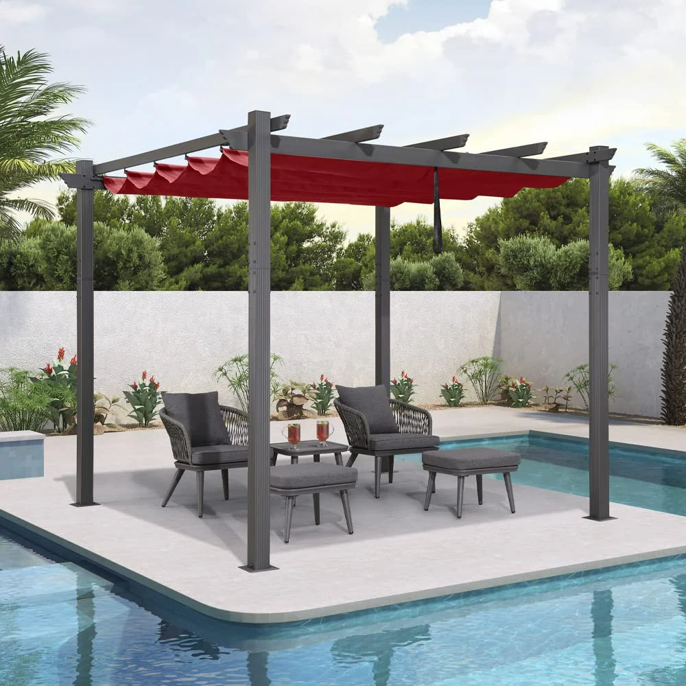 PURPLE LEAF Outdoor Retractable Pergola Patio Shelter Classical Pavilion Grill Gazebo - Image 67