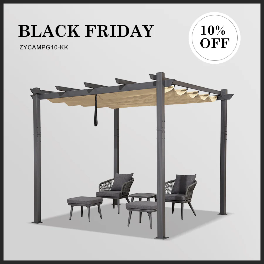 PURPLE LEAF Outdoor Retractable Pergola Patio Shelter Classical Pavilion Grill Gazebo - Image 70