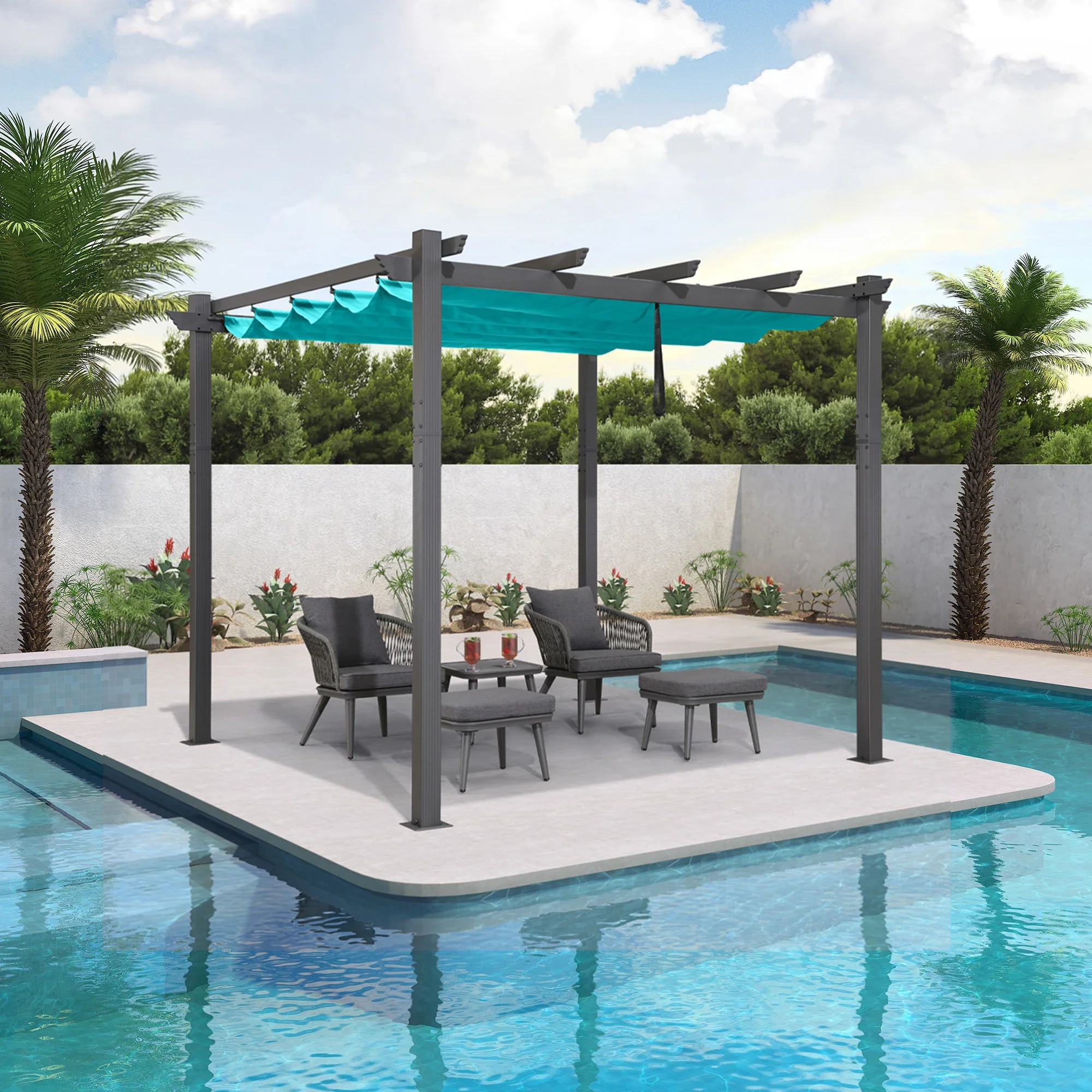 PURPLE LEAF Outdoor Retractable Pergola Patio Shelter Classical Pavilion Grill Gazebo - Image 72