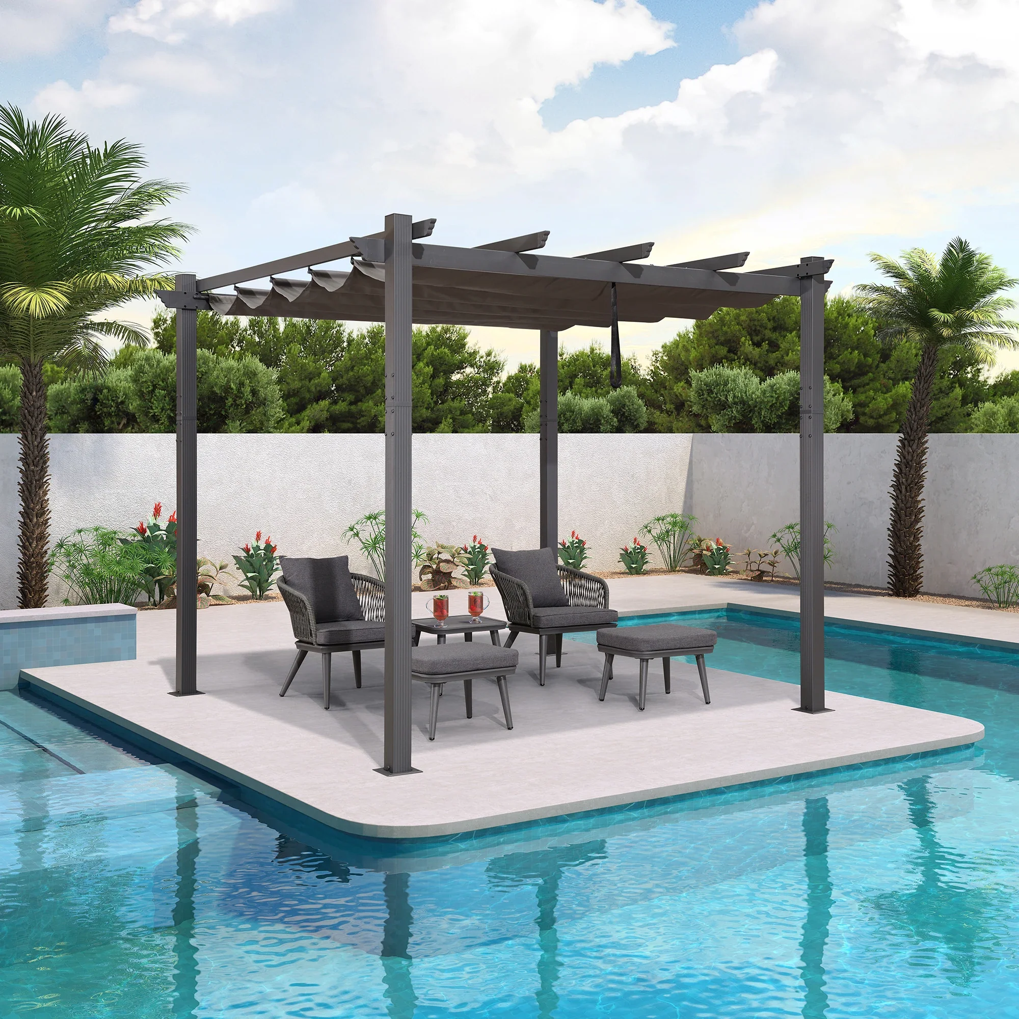 PURPLE LEAF Outdoor Retractable Pergola Patio Shelter Classical Pavilion Grill Gazebo - Image 76