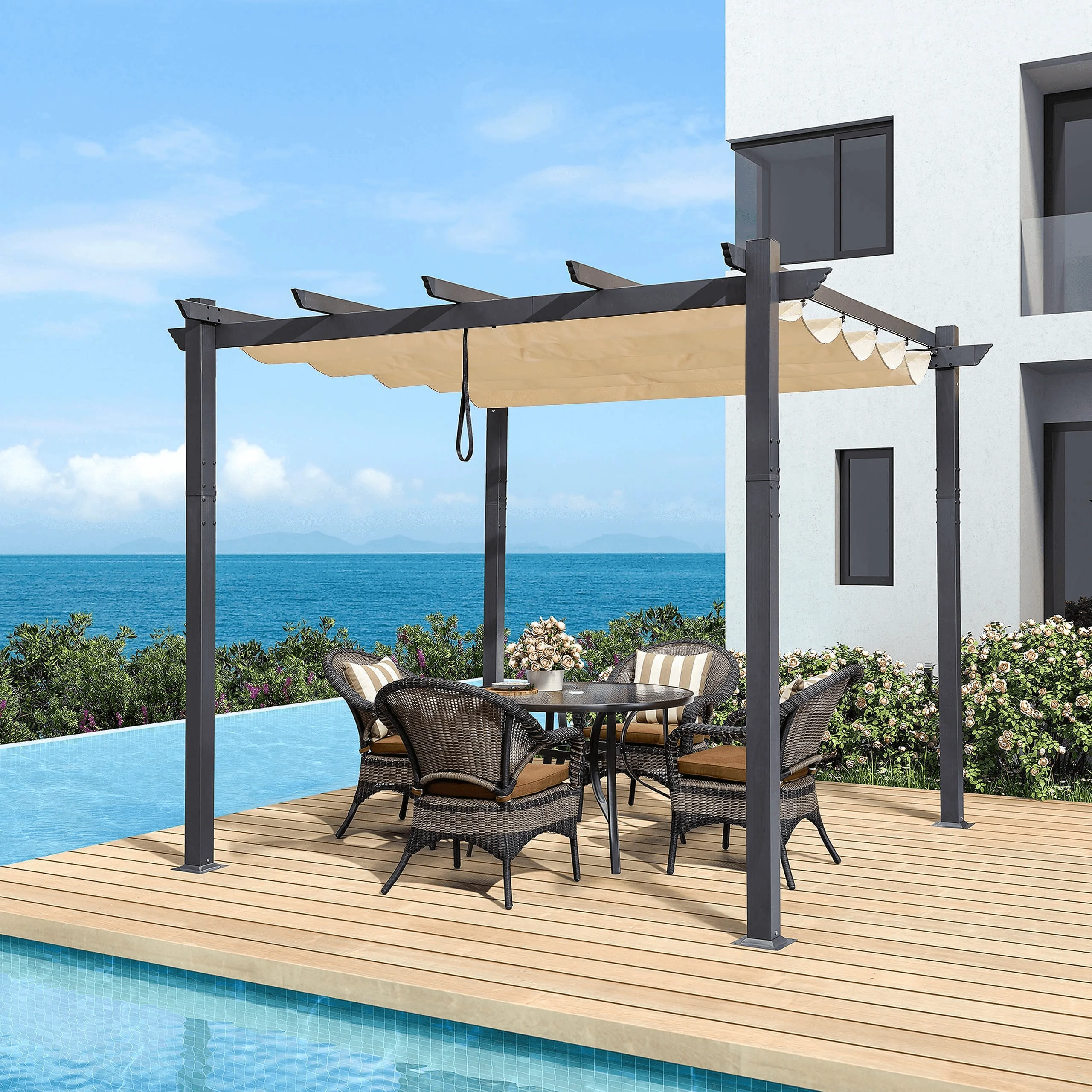 PURPLE LEAF Outdoor Retractable Pergola Patio Shelter Classical Pavilion Grill Gazebo - Image 8