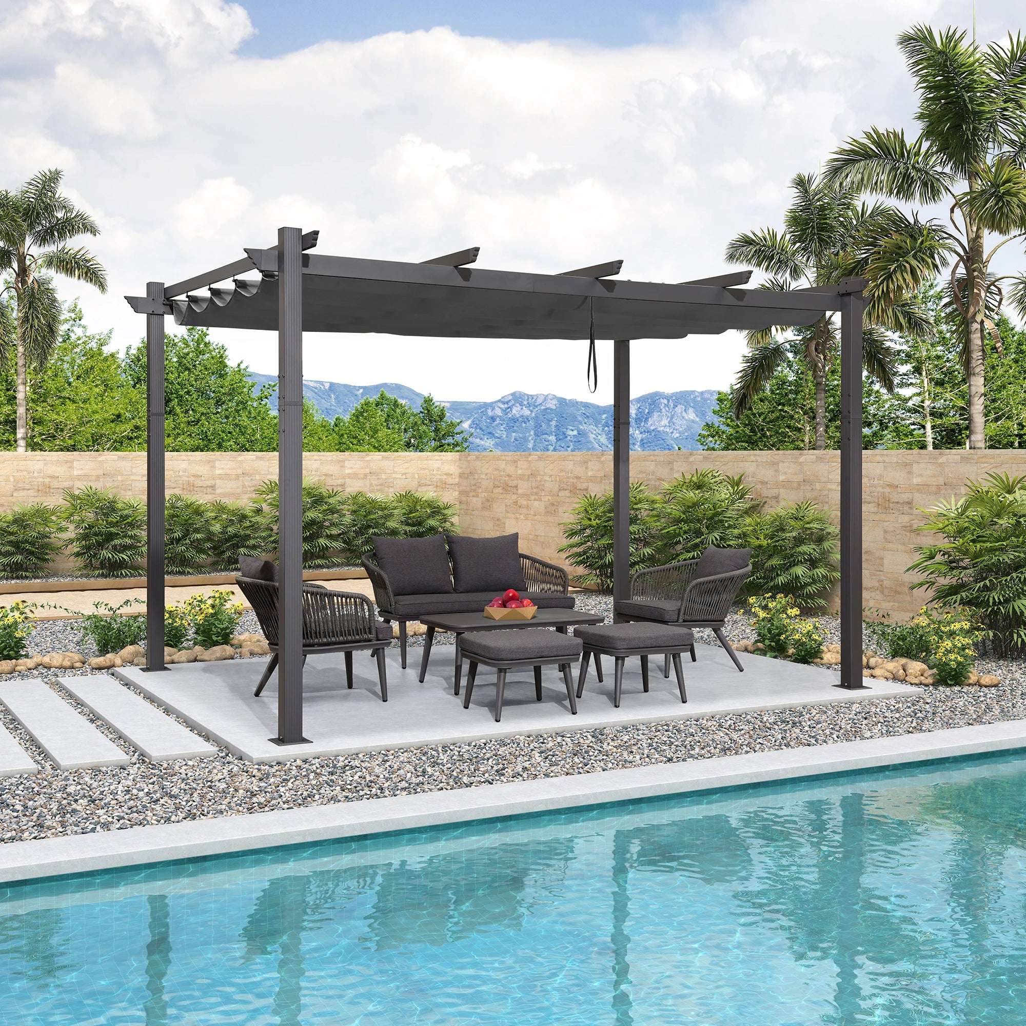 PURPLE LEAF Outdoor Retractable Pergola Patio Shelter Classical Pavilion Grill Gazebo - Image 89