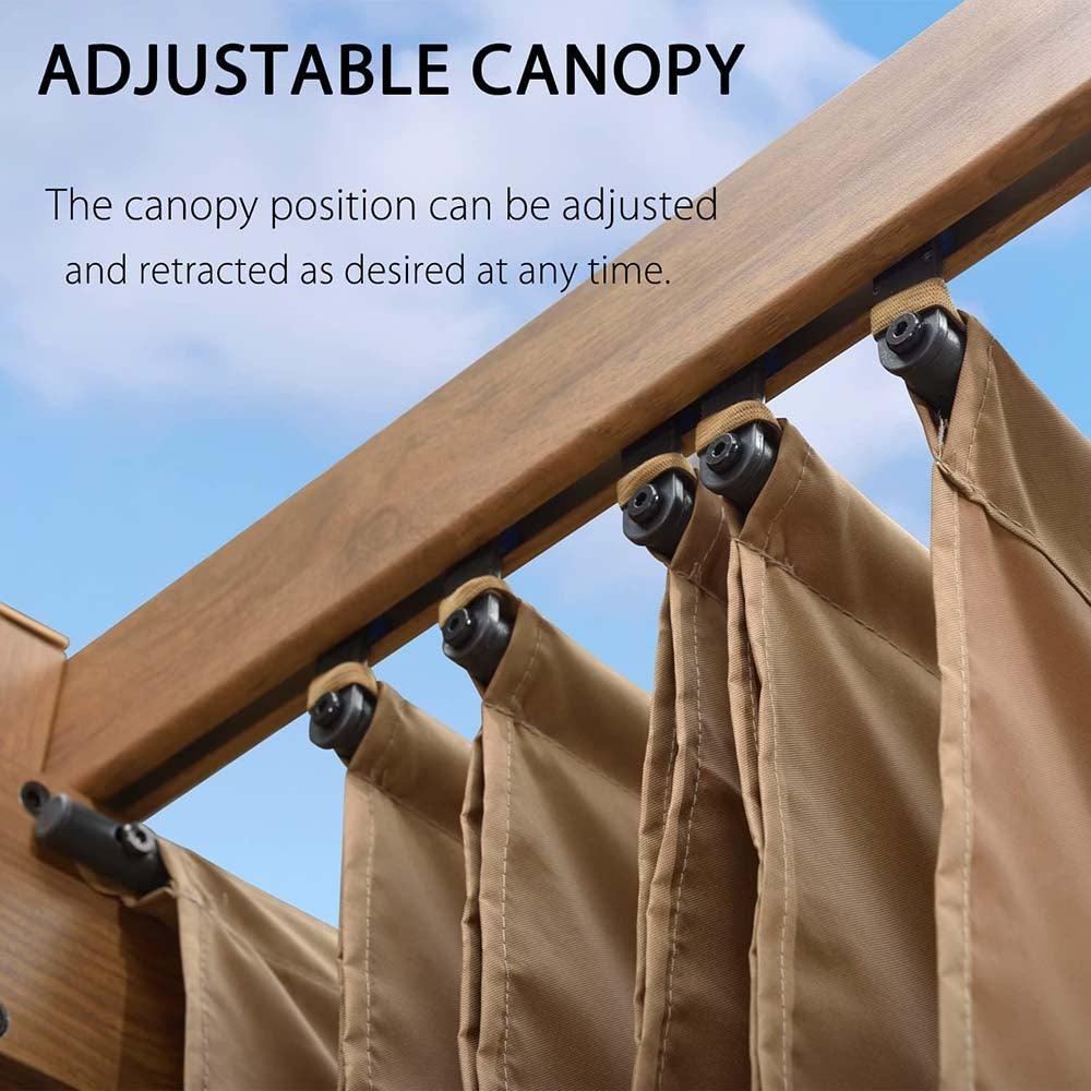 PURPLE LEAF Outdoor Retractable Pergola Natural Wood Grain Frame Grill Gazebo - Image 12
