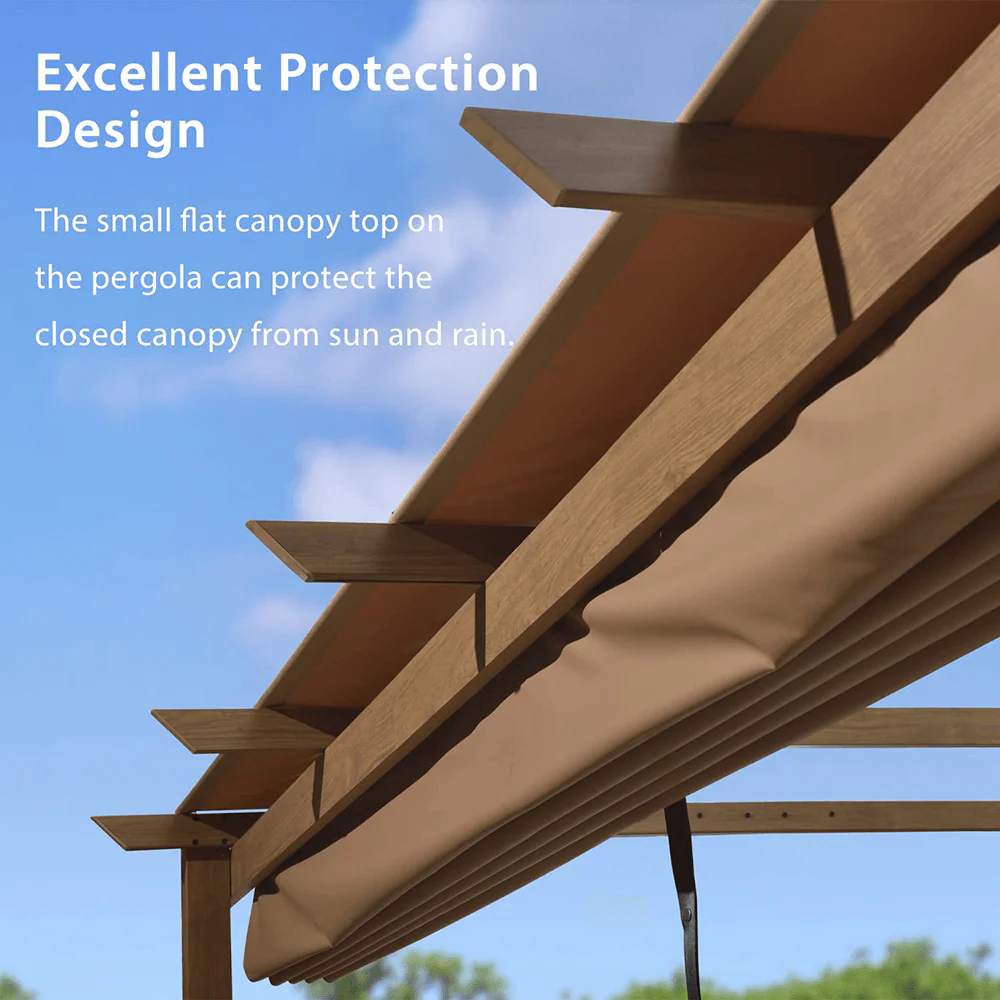 PURPLE LEAF Outdoor Retractable Pergola Natural Wood Grain Frame Grill Gazebo - Image 17