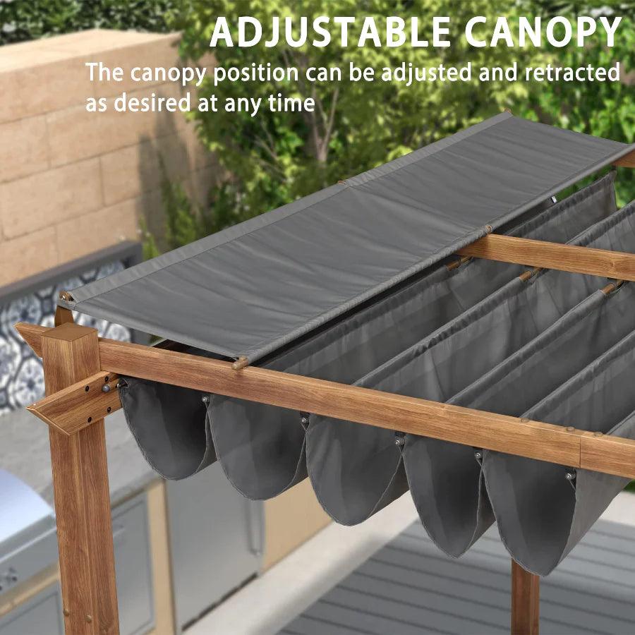 PURPLE LEAF Outdoor Retractable Pergola Natural Wood Grain Frame Grill Gazebo - Image 24