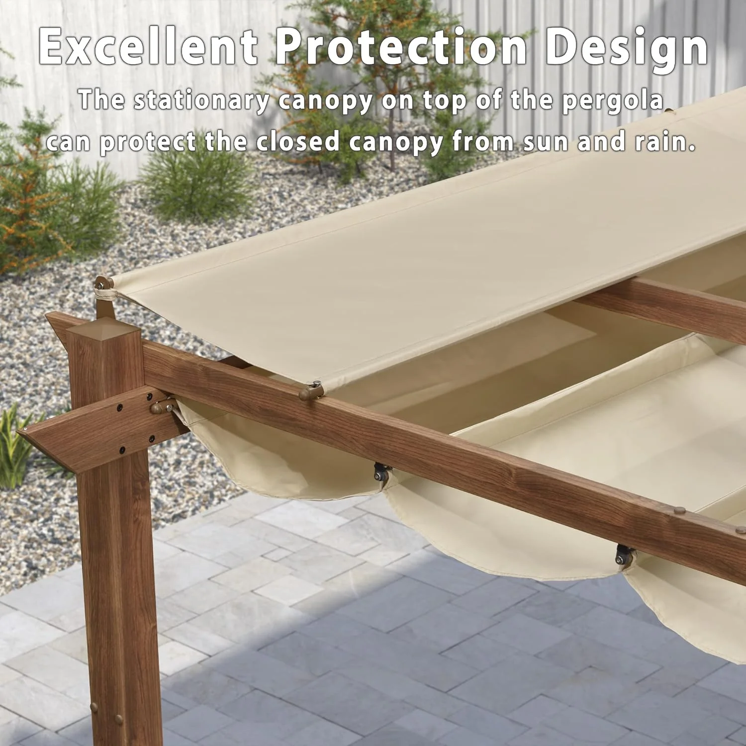 PURPLE LEAF Outdoor Retractable Pergola Natural Wood Grain Frame Grill Gazebo - Image 29