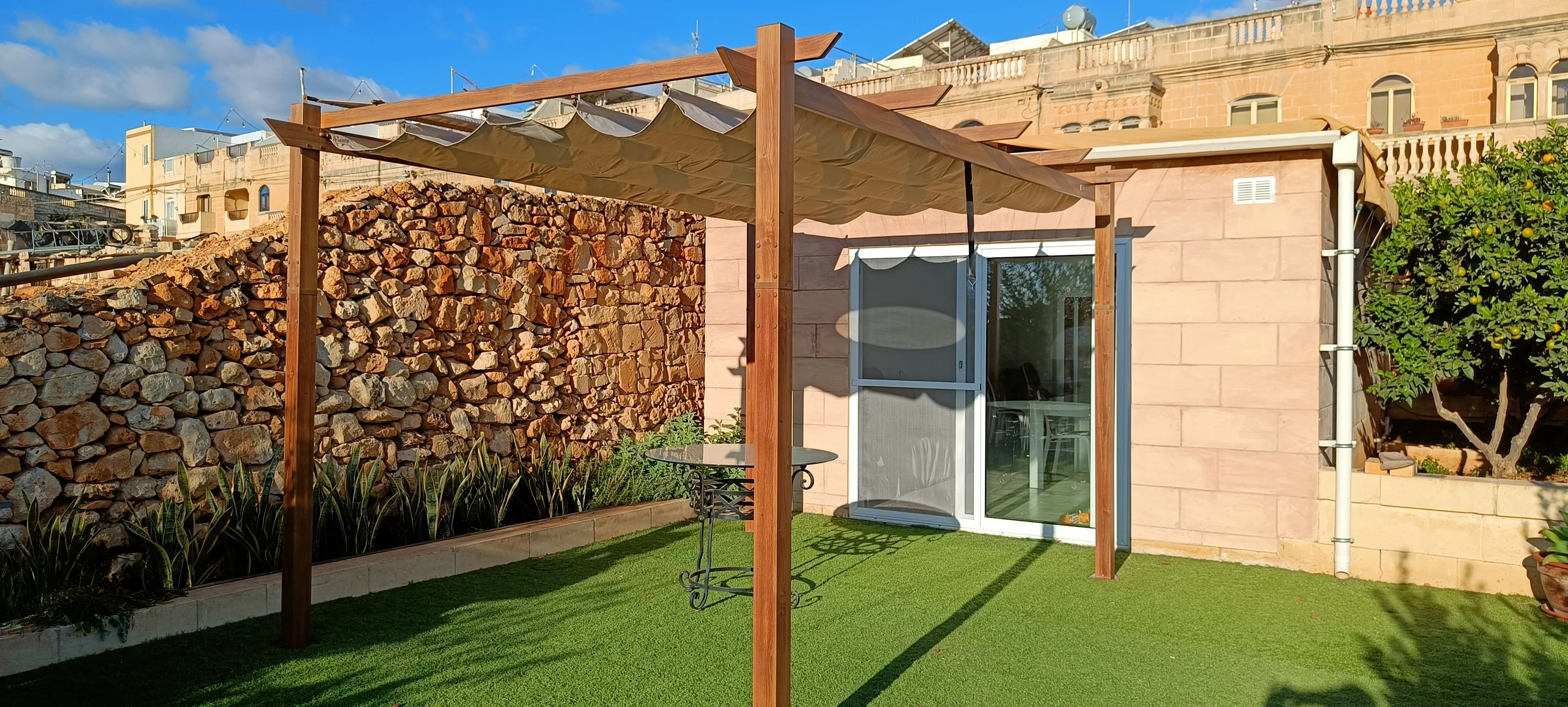 PURPLE LEAF Outdoor Retractable Pergola Natural Wood Grain Frame Grill Gazebo - Image 38