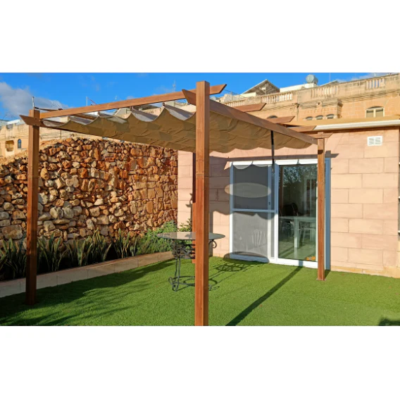PURPLE LEAF Outdoor Retractable Pergola Natural Wood Grain Frame Grill Gazebo - Image 41
