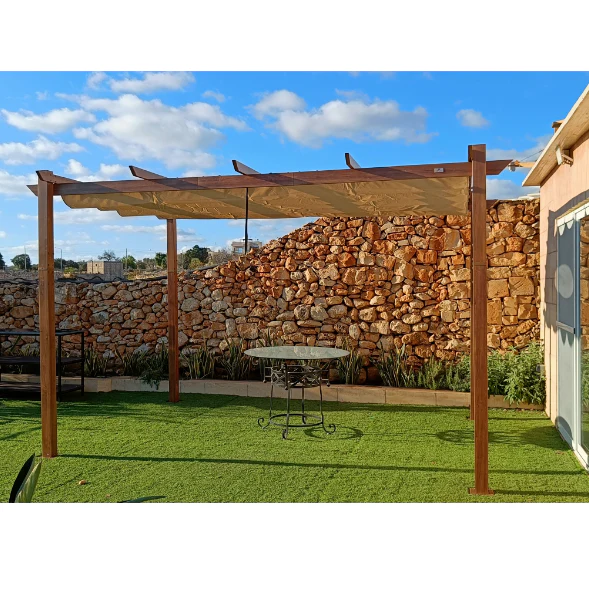 PURPLE LEAF Outdoor Retractable Pergola Natural Wood Grain Frame Grill Gazebo - Image 42