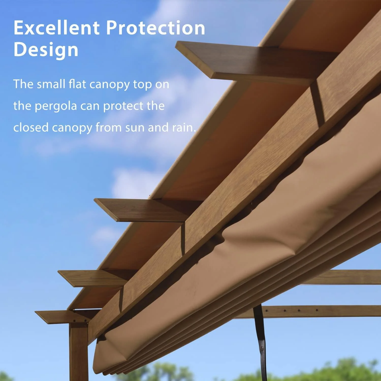 PURPLE LEAF Outdoor Retractable Pergola Natural Wood Grain Frame Grill Gazebo - Image 5