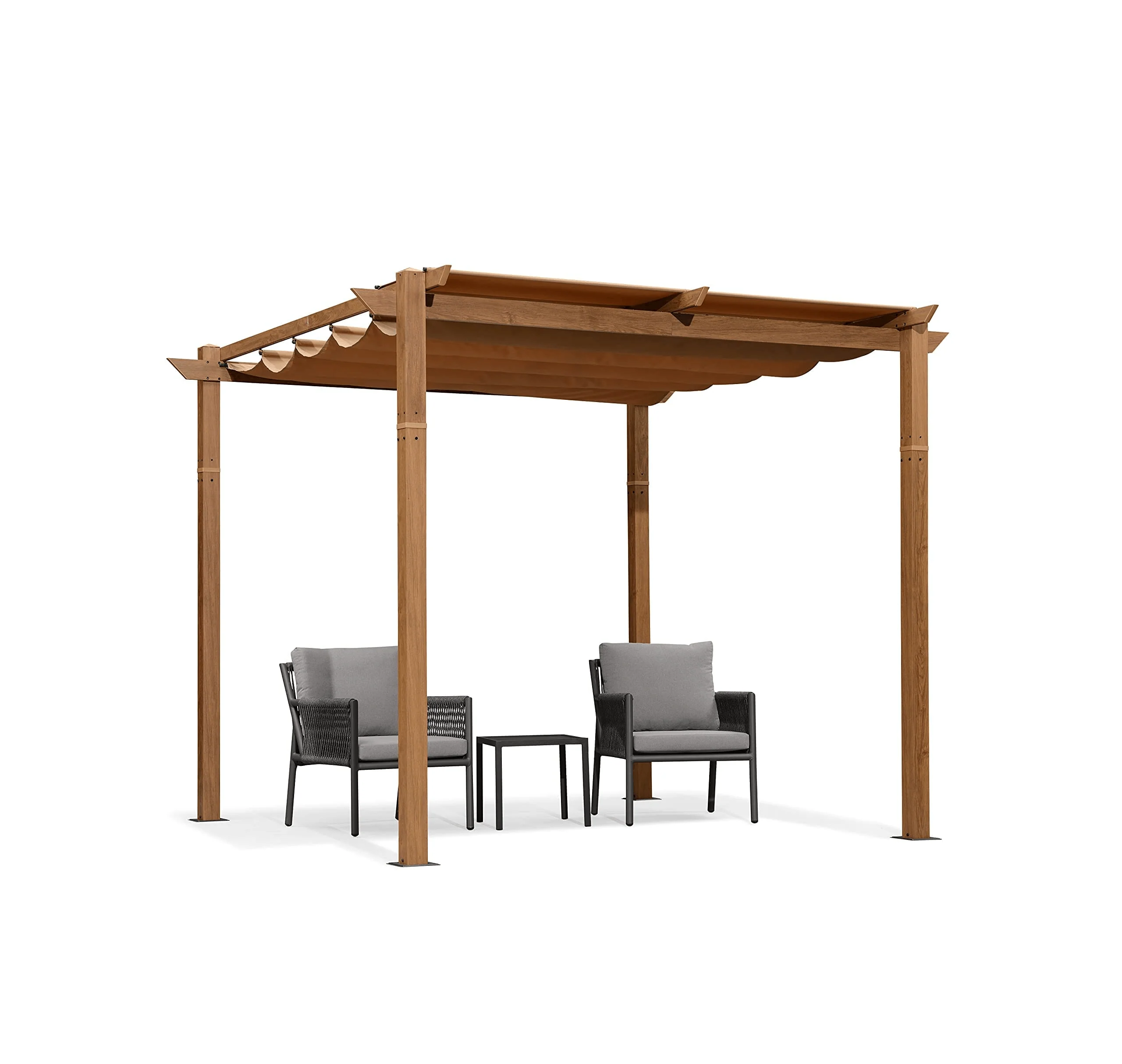 PURPLE LEAF Outdoor Retractable Pergola Natural Wood Grain Frame Grill Gazebo - Image 8